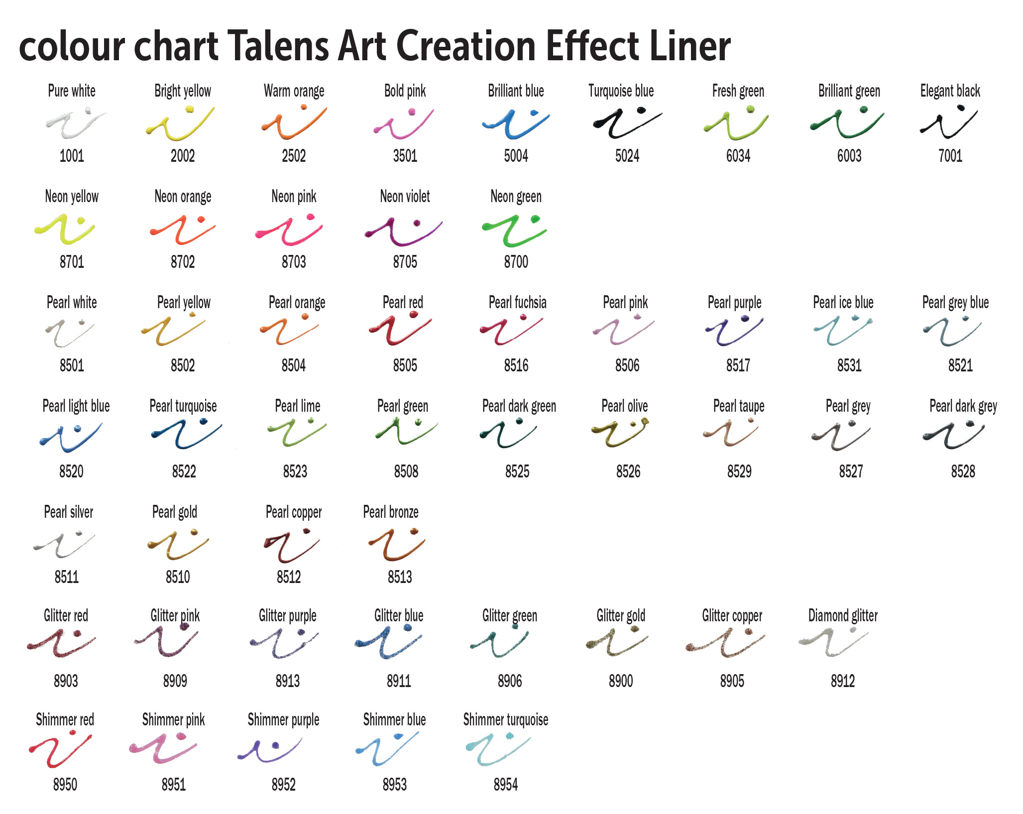 Tac Effect liner  colour chart